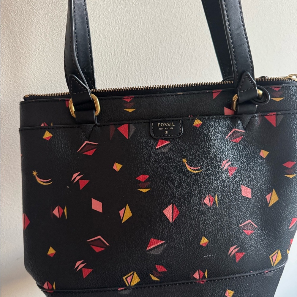 Fossil starry nights Black Women's pebble leather Tote Bag